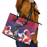 Guam Blue Marlin Fishing Leather Tote Bag Polynesian Style