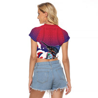 Guam Blue Marlin Fishing Raglan Cropped T Shirt Polynesian Style LT05 - Polynesian Pride