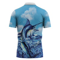 Hawaii Blue Marlin Fishing Zipper Polo Shirt