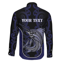 Personalised New Zealand Aotearoa Family Matching Puletasi and Hawaiian Shirt Blue Marlin Fishing Maori Pattern LT05 - Polynesian Pride