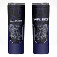 Personalised New Zealand Aotearoa Skinny Tumbler Blue Marlin Fishing Maori Pattern LT05 Black - Polynesian Pride