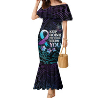 Polynesia Suicide Prevention Awareness Family Matching Mermaid Dress and Hawaiian Shirt Keep Going The World Needs You