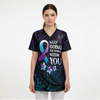 Polynesia Suicide Prevention Awareness Scrub Top Keep Going The World Needs You - Polynesian Pride