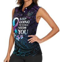 Polynesia Suicide Prevention Awareness Women Sleeveless Polo Shirt Keep Going The World Needs You
