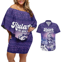 Aloha Hawaii Kauai Island Couples Matching Off Shoulder Short Dress and Hawaiian Shirt Hula Till You Drop