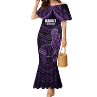 Personalised Hawaii Kauai Island Family Matching Mermaid Dress and Hawaiian Shirt Rooster Tribal Tattoo Simple Style LT05 Mom's Dress Purple - Polynesian Pride