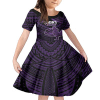 Personalised Hawaii Kauai Island Family Matching Short Sleeve Bodycon Dress and Hawaiian Shirt Rooster Tribal Tattoo Simple Style LT05 Daughter's Dress Purple - Polynesian Pride