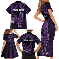 Personalised Hawaii Kauai Island Family Matching Short Sleeve Bodycon Dress and Hawaiian Shirt Rooster Tribal Tattoo Simple Style LT05 - Polynesian Pride