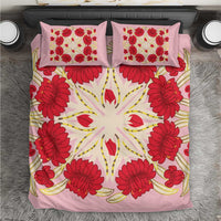 Cook Islands Tivaevae Quilt Bedding Set Light Pink - Polynesian Pride