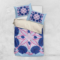 Cook Islands Tivaevae Quilt Bedding Set Sky Blue - Polynesian Pride
