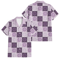 Lavender Manta Ray Hawaiian Quilt Motif Family Matching Off The Shoulder Long Sleeve Dress and Hawaiian Shirt