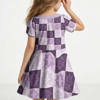 Lavender Manta Ray Hawaiian Quilt Motif Kid Short Sleeve Dress