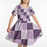 Lavender Manta Ray Hawaiian Quilt Motif Kid Short Sleeve Dress