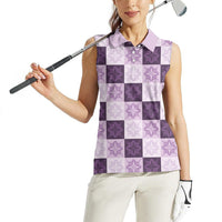 Lavender Manta Ray Hawaiian Quilt Motif Women Sleeveless Polo Shirt