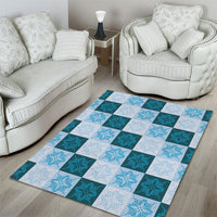Cyan Manta Ray Hawaiian Quilt Motif Area Rug