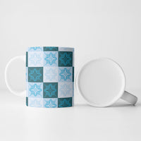 Cyan Manta Ray Hawaiian Quilt Motif Ceramic Mug