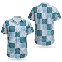 Cyan Manta Ray Hawaiian Quilt Motif Couples Matching Puletasi and Hawaiian Shirt