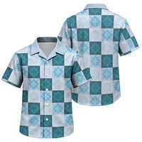 Cyan Manta Ray Hawaiian Quilt Motif Family Matching Off Shoulder Short Dress and Hawaiian Shirt