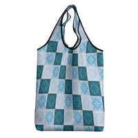 Cyan Manta Ray Hawaiian Quilt Motif Grocery Bag