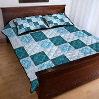 Cyan Manta Ray Hawaiian Quilt Motif Quilt Bed Set