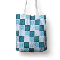 Cyan Manta Ray Hawaiian Quilt Motif Tote Bag