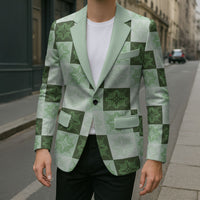 Sage Green Manta Ray Hawaiian Quilt Motif Blazer