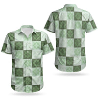 Sage Green Manta Ray Hawaiian Quilt Motif Couples Matching Off Shoulder Short Dress and Hawaiian Shirt