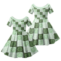 Sage Green Manta Ray Hawaiian Quilt Motif Family Matching Tank Maxi Dress and Hawaiian Shirt