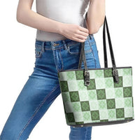 Sage Green Manta Ray Hawaiian Quilt Motif Leather Tote Bag