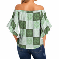 Sage Green Manta Ray Hawaiian Quilt Motif Off Shoulder Wrap Waist Top LT05 - Polynesian Pride