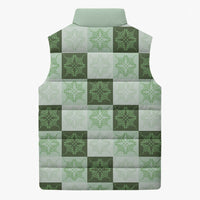 Sage Green Manta Ray Hawaiian Quilt Motif Sleeveless Puffer Jacket