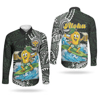 Aloha Hawaii Mango Surfing Couples Matching Long Sleeve Bodycon Dress and Long Sleeve Button Shirt Polynesian Style