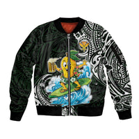 Aloha Hawaii Mango Surfing Sleeve Zip Bomber Jacket Polynesian Style