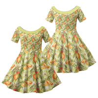 Vintage Hawaii Mango Family Matching Mermaid Dress and Hawaiian Shirt Yellow Green Hawaiian Palaka