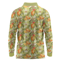 Vintage Hawaii Mango Long Sleeve Polo Shirt Yellow Green Hawaiian Palaka