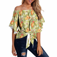 Vintage Hawaii Mango Off Shoulder Wrap Waist Top Yellow Green Hawaiian Palaka LT05 - Polynesian Pride