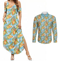 Vintage Hawaii Mango Couples Matching Summer Maxi Dress and Long Sleeve Button Shirt Blue Hawaiian Palaka