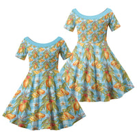 Vintage Hawaii Mango Family Matching Summer Maxi Dress and Hawaiian Shirt Blue Hawaiian Palaka