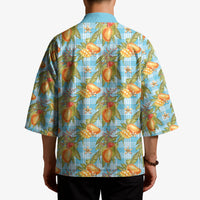 Vintage Hawaii Mango Kimono Blue Hawaiian Palaka