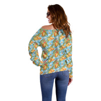 Vintage Hawaii Mango Off Shoulder Sweater Blue Hawaiian Palaka