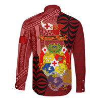 Personalized Tonga Long Sleeve Button Shirt Coat Of Arms Tongatapu With Ngatu Pattern LT05 - Polynesian Pride