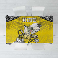 Happy Niue Constitution Day Tablecloth Niuean Crab Hiapo Pattern Yellow Version