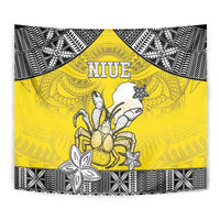 Happy Niue Constitution Day Tapestry Niuean Crab Hiapo Pattern Yellow Version