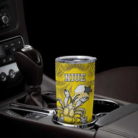 Personalised Happy Niue Constitution Day Tumbler Cup Niuean Crab Hiapo Pattern Yellow Version