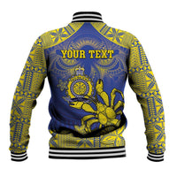 Personalised Niue The Rock Baseball Jacket Niuean Crab Hiapo Pattern Blue Version
