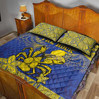Niue The Rock Quilt Bed Set Niuean Crab Hiapo Pattern Blue Version