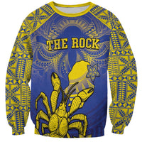Personalised Niue The Rock Sweatshirt Niuean Crab Hiapo Pattern Blue Version