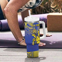 Personalised Niue The Rock Tumbler With Handle Niuean Crab Hiapo Pattern Blue Version