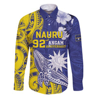 Personalised Nauru 92nd Anniversary Of Angam Family Matching Off The Shoulder Long Sleeve Dress and Hawaiian Shirt Polynesian Whale Pattern