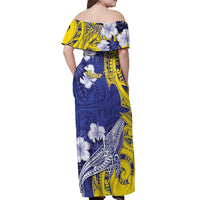 Personalised Nauru 92nd Anniversary Of Angam Off Shoulder Maxi Dress Polynesian Whale Pattern